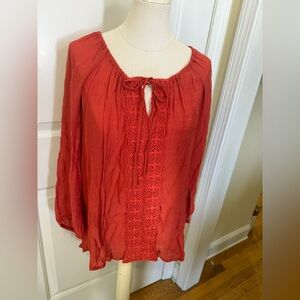 Spense coral Crochet-Front Blouse